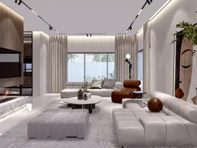 Modern sketchup  interior living room with kitchen  3D model