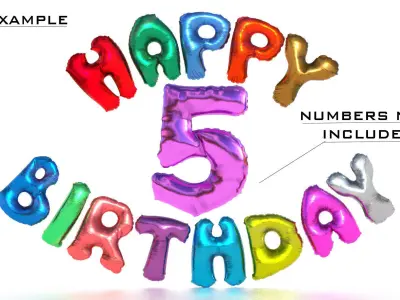 HAPPY BIRTHDAY COLOR BALLOONS Low-poly 3D model