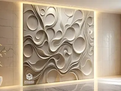 modern panel wall decor set wall relief mural CNC 136  3D model