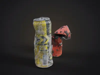 Damaged energy drinks Low-poly 3D model