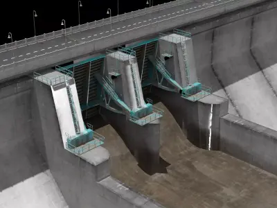 Flood control channel system Low-poly 3D model