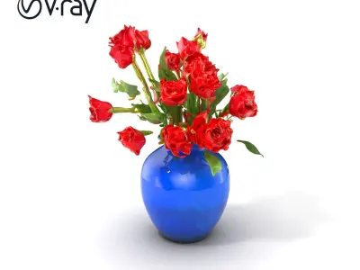 Elegant Blue Vase with Red Roses Bouquet Model Pack Low-poly 3D model