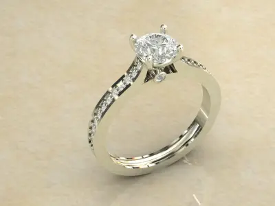 Gold Ring 3D Model with Center Round Diamond 3D print model