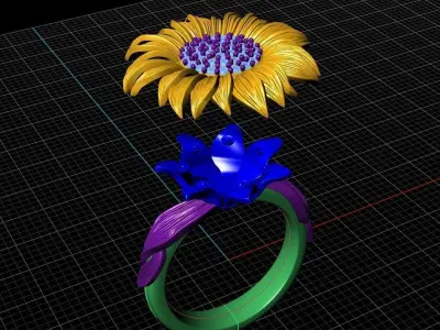 sunflower ring bend 3D print model