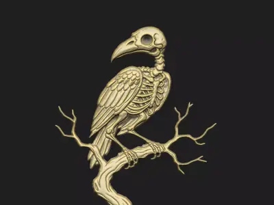 raven crow Corvid cnc cam aspire death macabre skeleton laser 3D print model