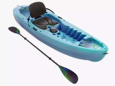 Kayak 02 and paddle 3D model