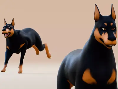 Low poly - Stylized dog - Doberman Low-poly 3D model