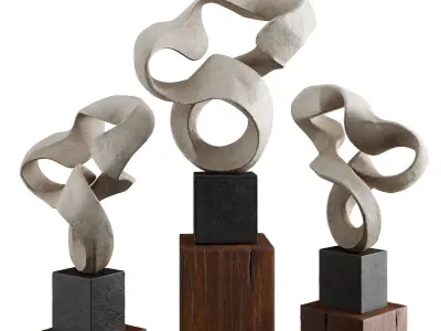 Wavy stripe art sculpture Low-poly 3D model