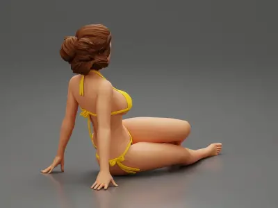 Sexy Woman Girl Sitting in Bikini on Beach 3D print model