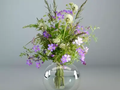 Wildflowers in glass vase 3D model