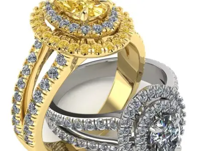 Elegant Oval Halo Diamond Engagement Ring 3D Model Bundle Pack 3D print model