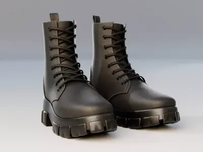 Black Leather Boots 3D model