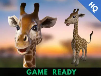 Giraffe Low Poly two giraffes side Low-poly 3D model
