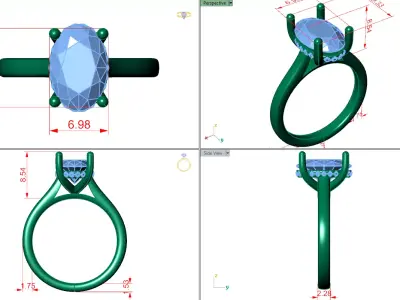 oval solitaire under halo ring cathedral  shank  3D print model
