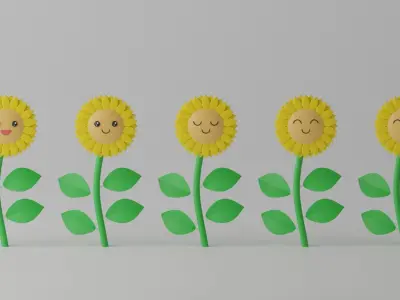 Cartoon Cute Sunflower Collection 1 3D model