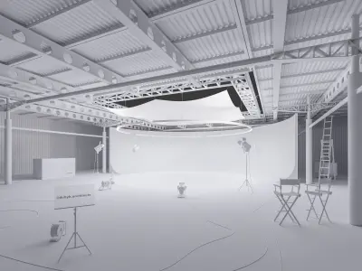 White hangar studio scene Low-poly 3D model