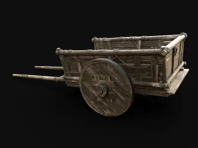 WOODEN CART WAGON HORSE CAR CARGO TRANSPORT MEDIEVAL CARRIAGE Low-poly 3D model