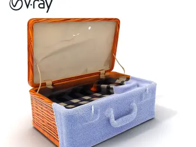 Wicker Picnic Basket Model Pack with Cloth Insert Low-poly 3D model