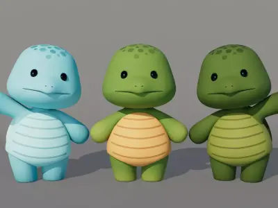 Rigged Cartoon Turtles Low-poly 3D model