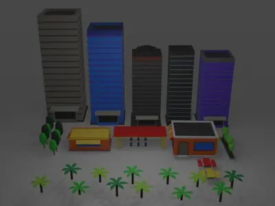 Low Poly City 3D on beach Low-poly 3D model