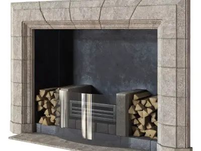 Modern Stone Fireplace 3D model