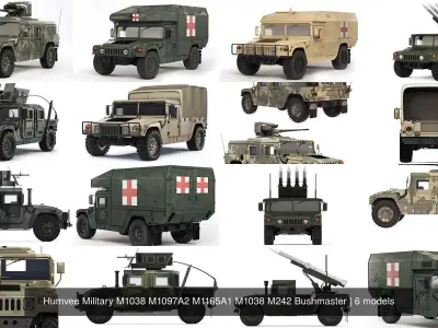 Humvee Military M1038 M1097A2 M1165A1 M1038 M242 Bushmaster 3D Model Pack