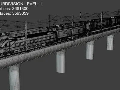 American trains on bridge 3D model