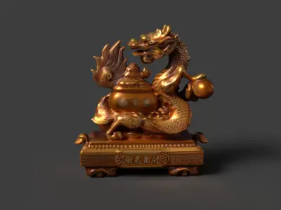 Chinese dragon money pot  Low-poly 3D model