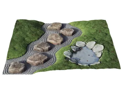 Japanese Zen Garden 07 - Lowpoly - HQ - PBR - 4K Low-poly 3D model