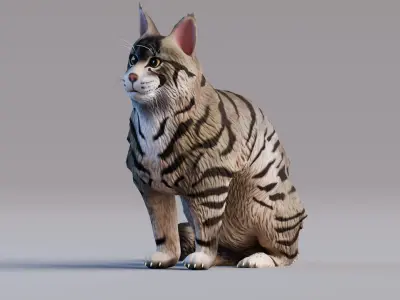 Low poly - Stylized cats - Maine Coon Cat Low-poly 3D model