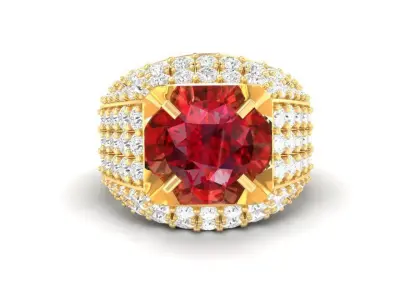 Luxury Pave Men Ring with Large Red Center Gem 188 3D print model