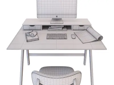 Workplace 4 computer desk with chair and monitor 3D model