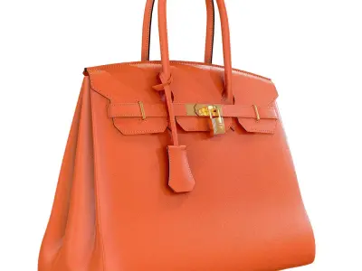 Hermes Birkin Bag Orange Leather Low-poly 3D model