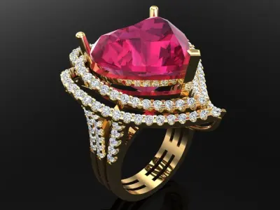 Gemstone rings - Heart stone ring - Diamond rings - N3016 3D print model