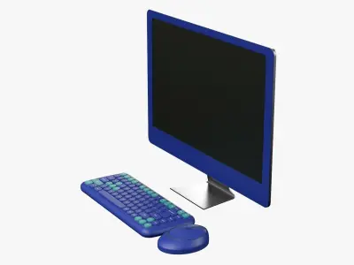 Wireless Pc Set Monitor Keyboard Mouse Handsome Blue Version 3D model