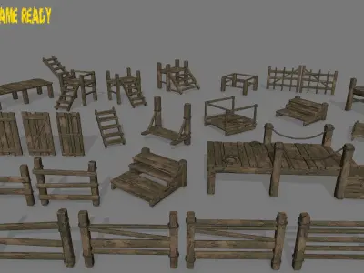 wood and rope Low-poly 3D model