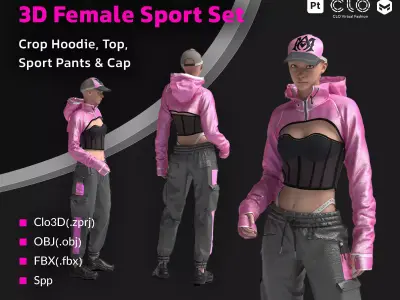 Sporty Set with Crop Hoodie 3D model