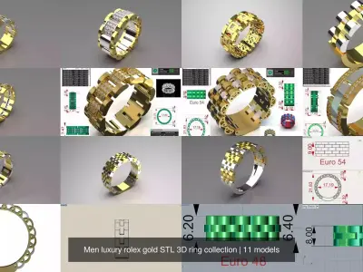 Men luxury rolex gold STL 3D ring collection 3D Model Pack