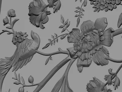 carved flowers wall panel - table resin epoxy 3D model