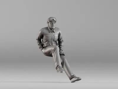 001604 Vintage Racing Driver Seated Pose 3D print model