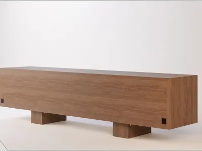 CB2 MARTINEZ ACACIA AND BRONZE METAL CREDENZA 3D model