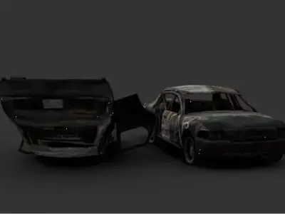 Burned Police Cars  Post-Apocalyptic Wreckage Set Low-poly 3D model