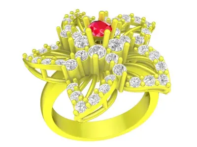 Luxury Layered Floral Gemstone Ring 3D Model  4441 3D print model