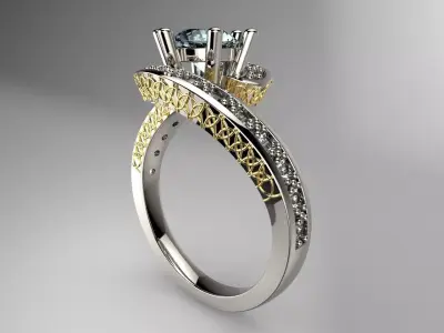 White Gold Blue Topaz and Diamond engagement ring 3D print model