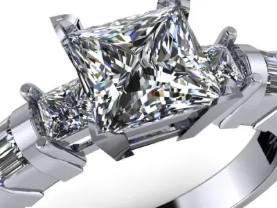 1 carat PrincessCut vintage Baguette side details ring 3D print model