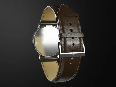 Classic watch with leather belt 3D model