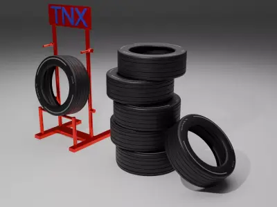 3D Tire Display Pack - Realistic Car Tires with Metal Stand  Low-poly 3D model