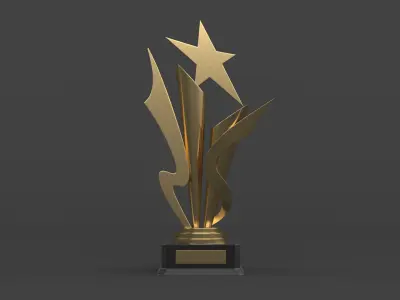 Gold Trophy Cups 3D model 13