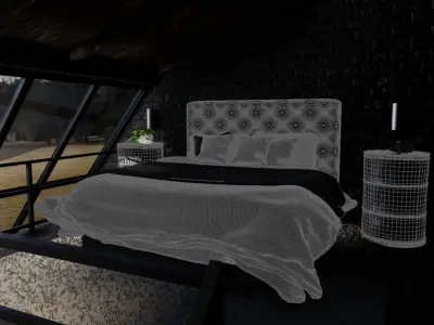 Bed Kitchen Couch Low-poly 3D model