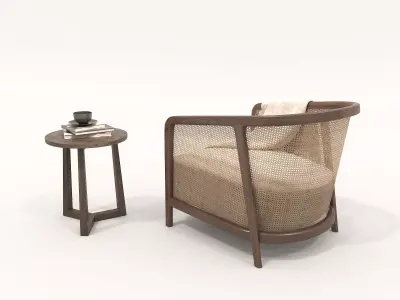 Wooden Table and Armchair set 2 3D model